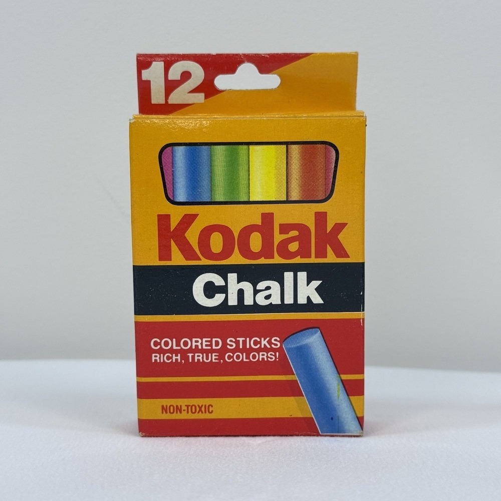VTG 1990 Kodak 12 Colored Chalk No 267 Complete Box 1 Used Stick RoseArt Taiwan